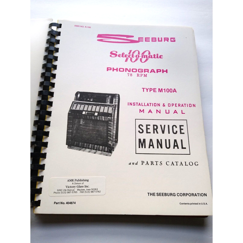 Seeburg Model Select-o-matic 100 Jukebox Operation Service Repair Parts Manual